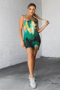 Green Color Melt Dress