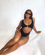 Load image into Gallery viewer, Black Open Front One Piece Swimsuit
